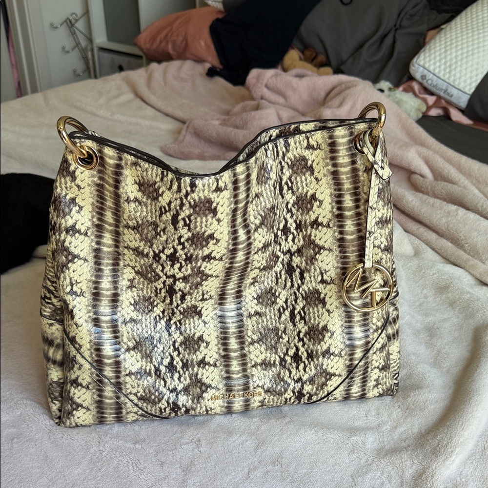 Michael Kors Brown and Cream Snake Shoulder Bag